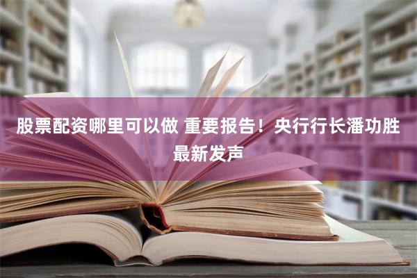 股票配资哪里可以做 重要报告！央行行长潘功胜最新发声